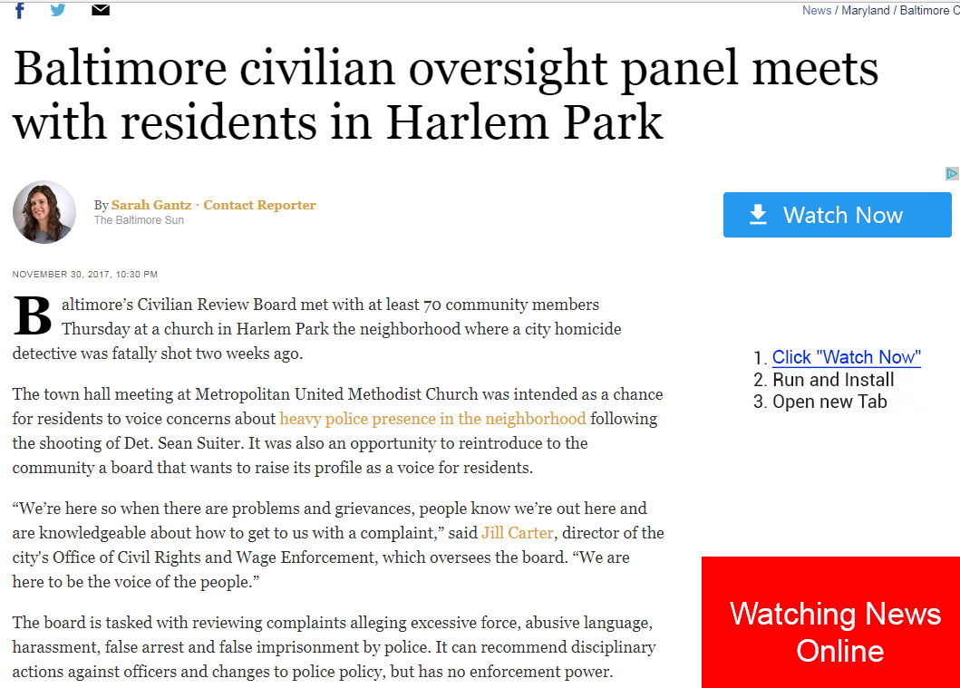 Harlem Park Town Hall Baltimore Sun Article